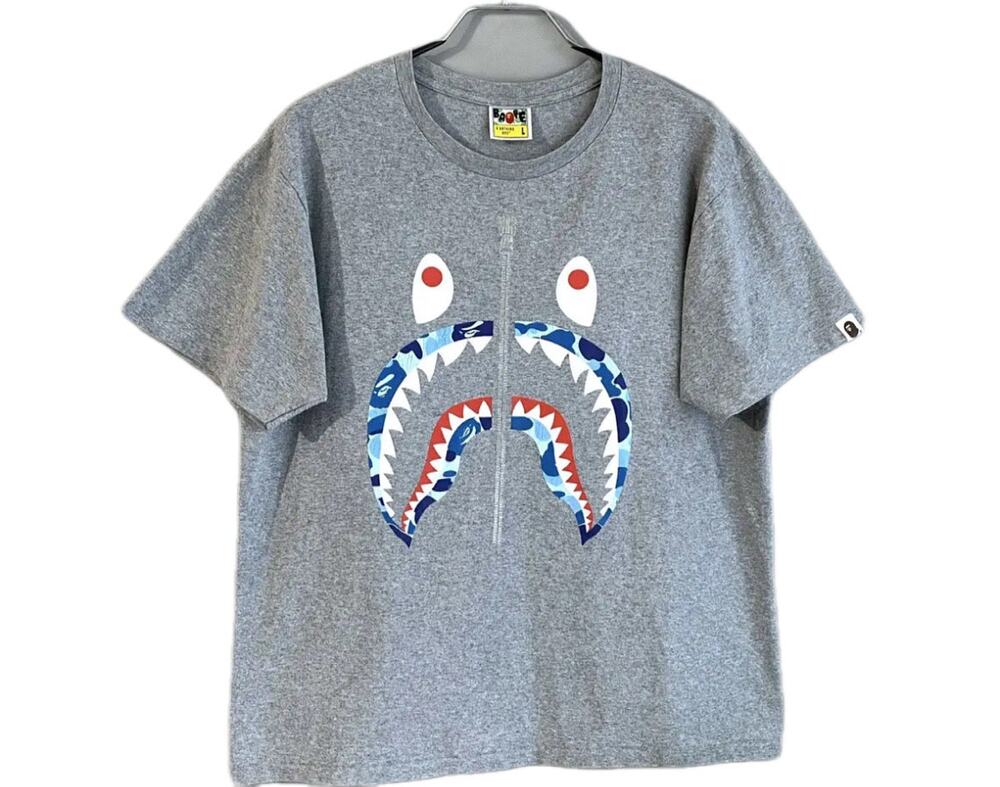 Bape Camo Shark Zipper T-Shirt ‘Grey/Blue’